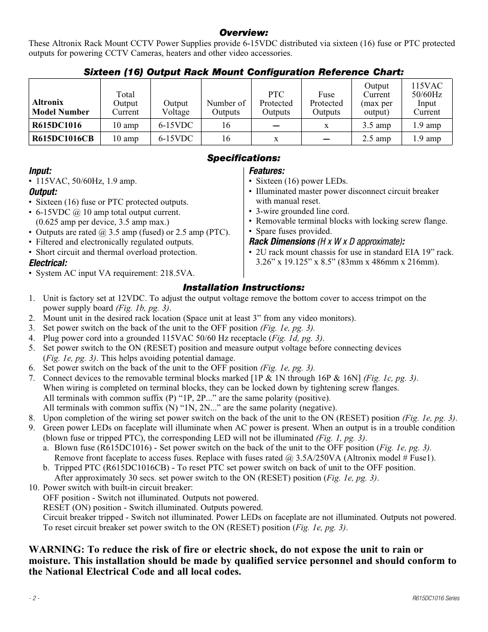 Altronix R615DC1016CB Installation Instructions User Manual | Page 2 / 4