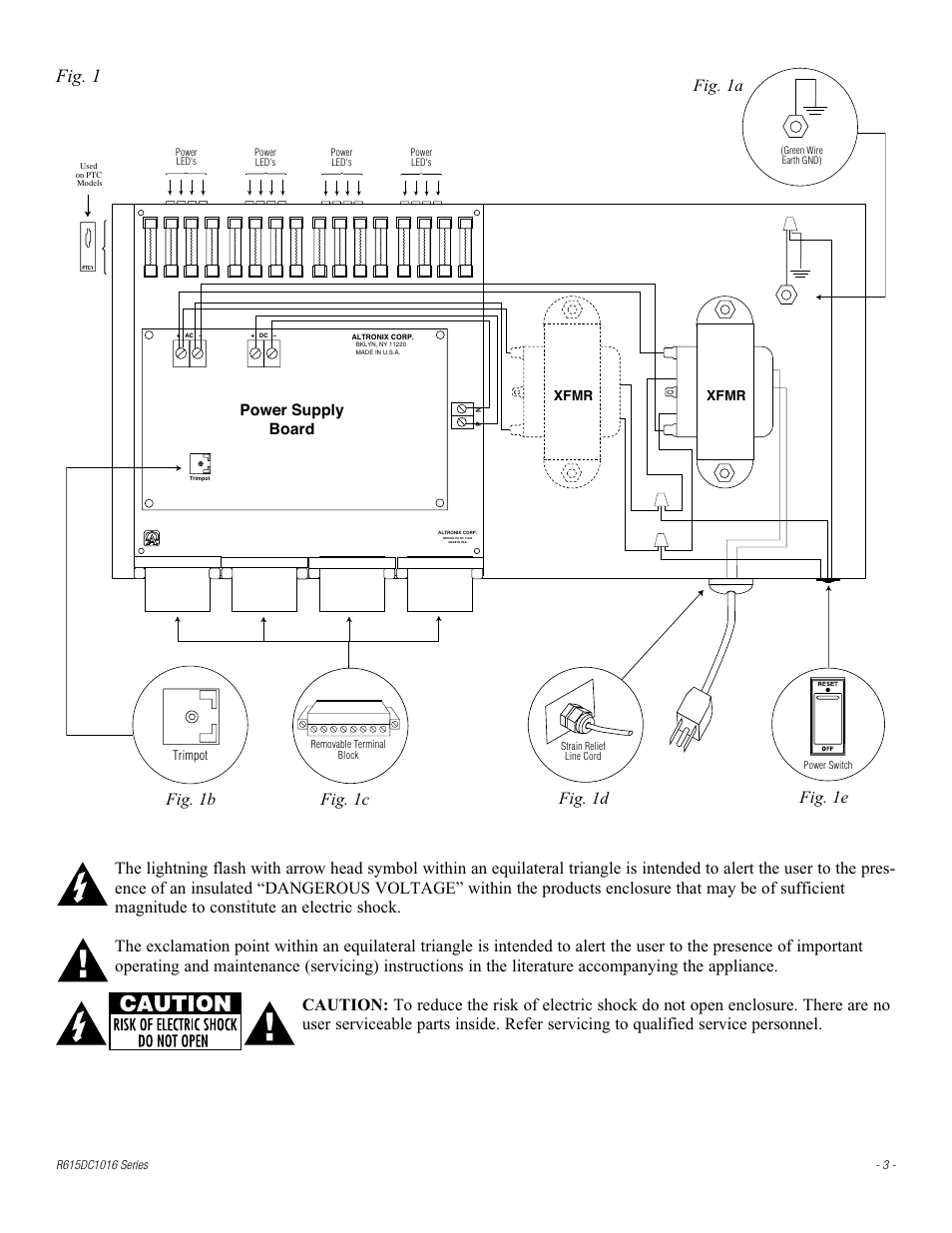 Fig. 1, Power supply board | Altronix R615DC1016CB Installation Instructions User Manual | Page 3 / 4