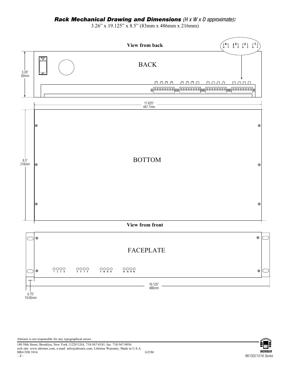 Bottom faceplate back | Altronix R615DC1016CB Installation Instructions User Manual | Page 4 / 4