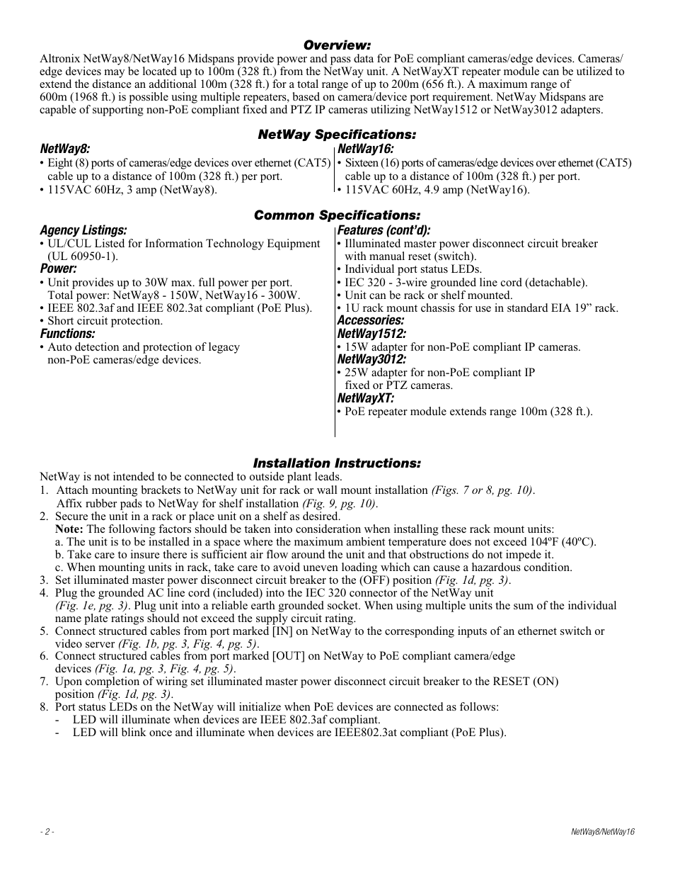 Altronix NetWay8 Installation Instructions User Manual | Page 2 / 8