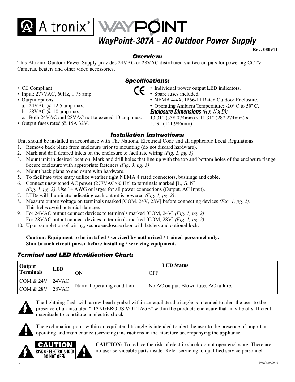 Altronix WayPoint-307A Installation Instructions User Manual | 4 pages