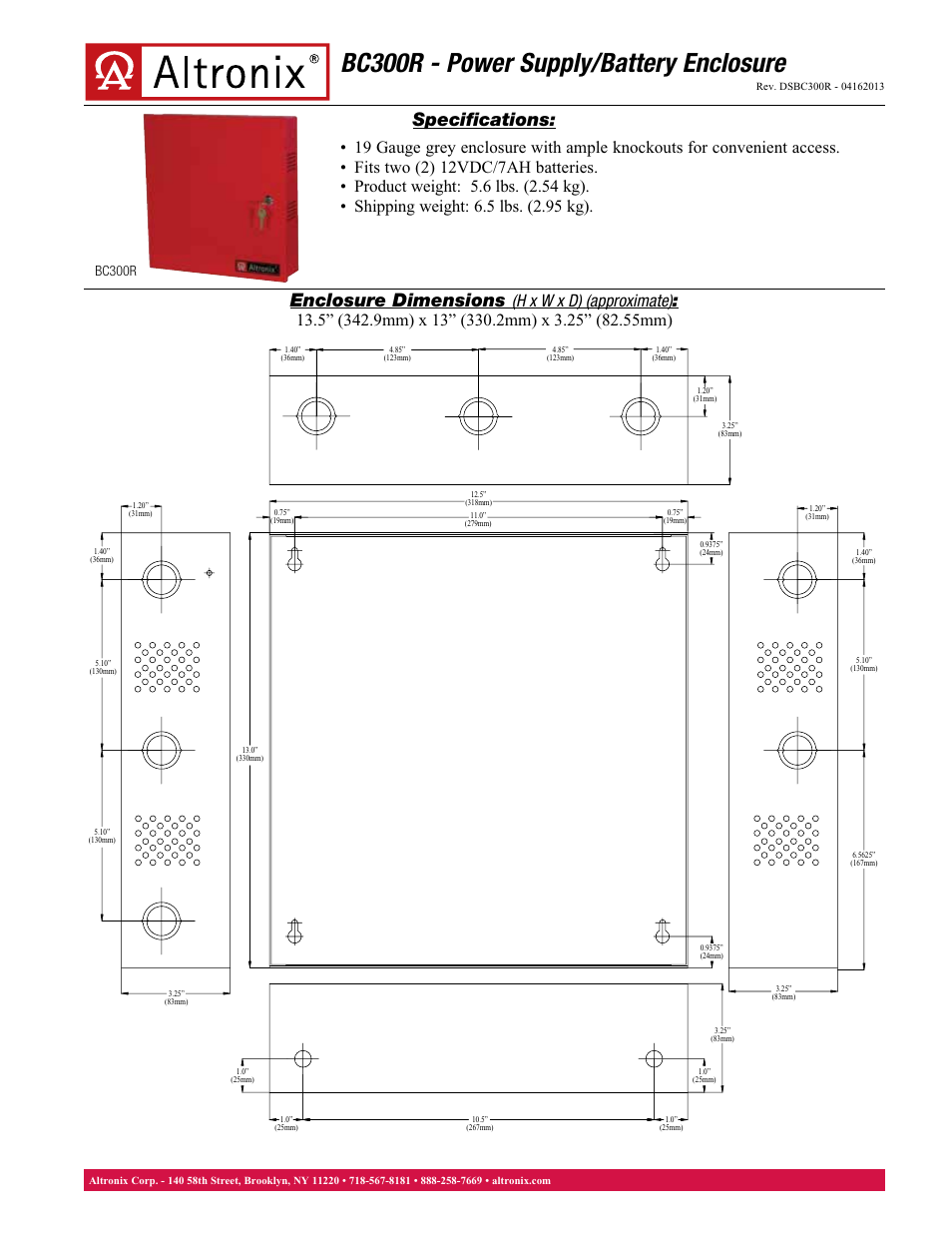 Altronix BC300R Data Sheet User Manual | 1 page