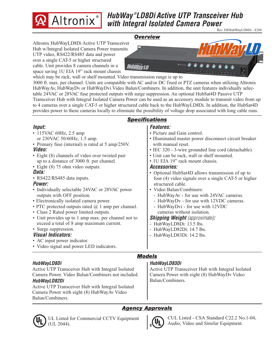 Altronix HubWay LD8Di Data Sheet User Manual | 2 pages