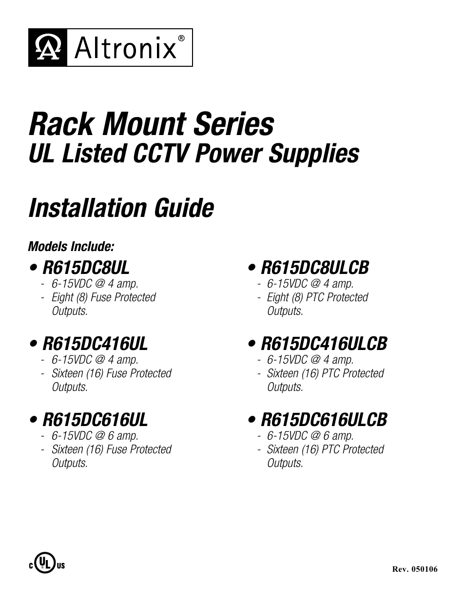 Altronix R615DC8ULCB Installation Instructions User Manual | 4 pages