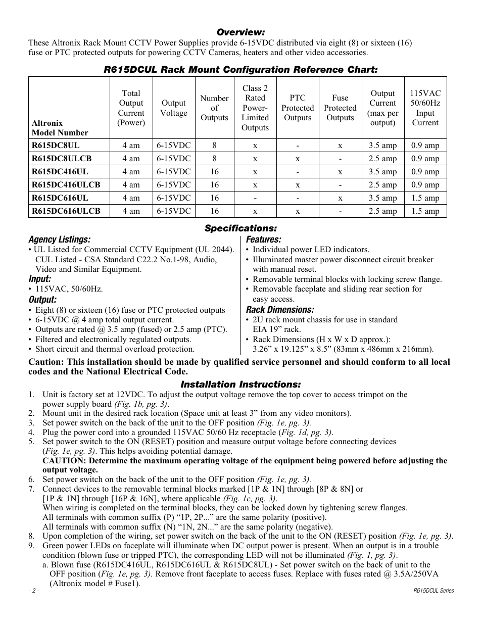 Altronix R615DC8ULCB Installation Instructions User Manual | Page 2 / 4