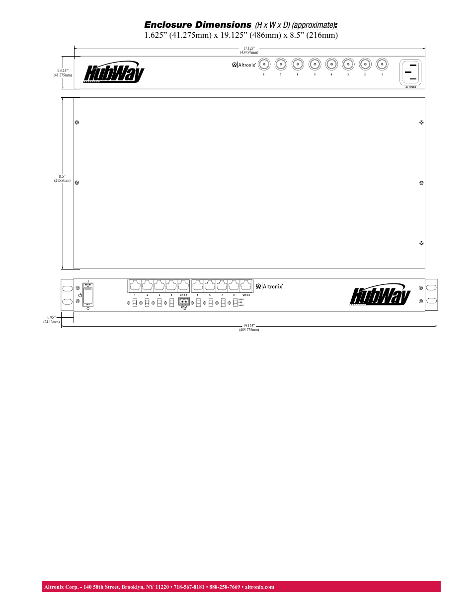 Enclosure dimensions | Altronix HubWay 8D Data Sheet User Manual | Page 2 / 2