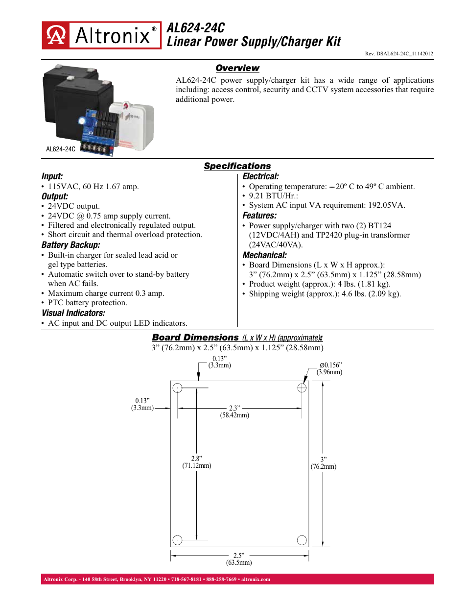 Altronix AL624-24C Data Sheet User Manual | 1 page