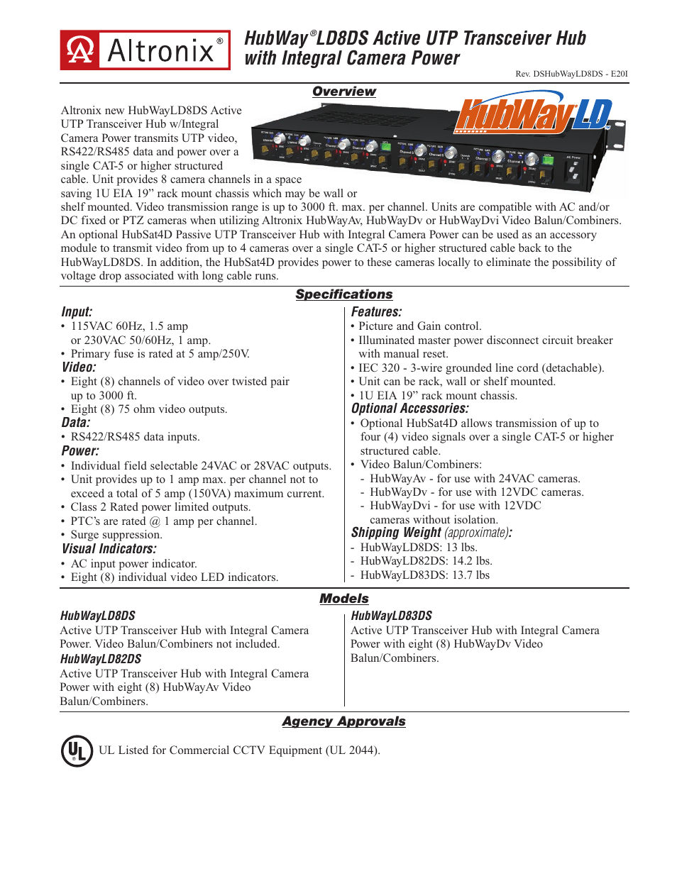 Altronix HubWay LD8DS Data Sheet User Manual | 2 pages