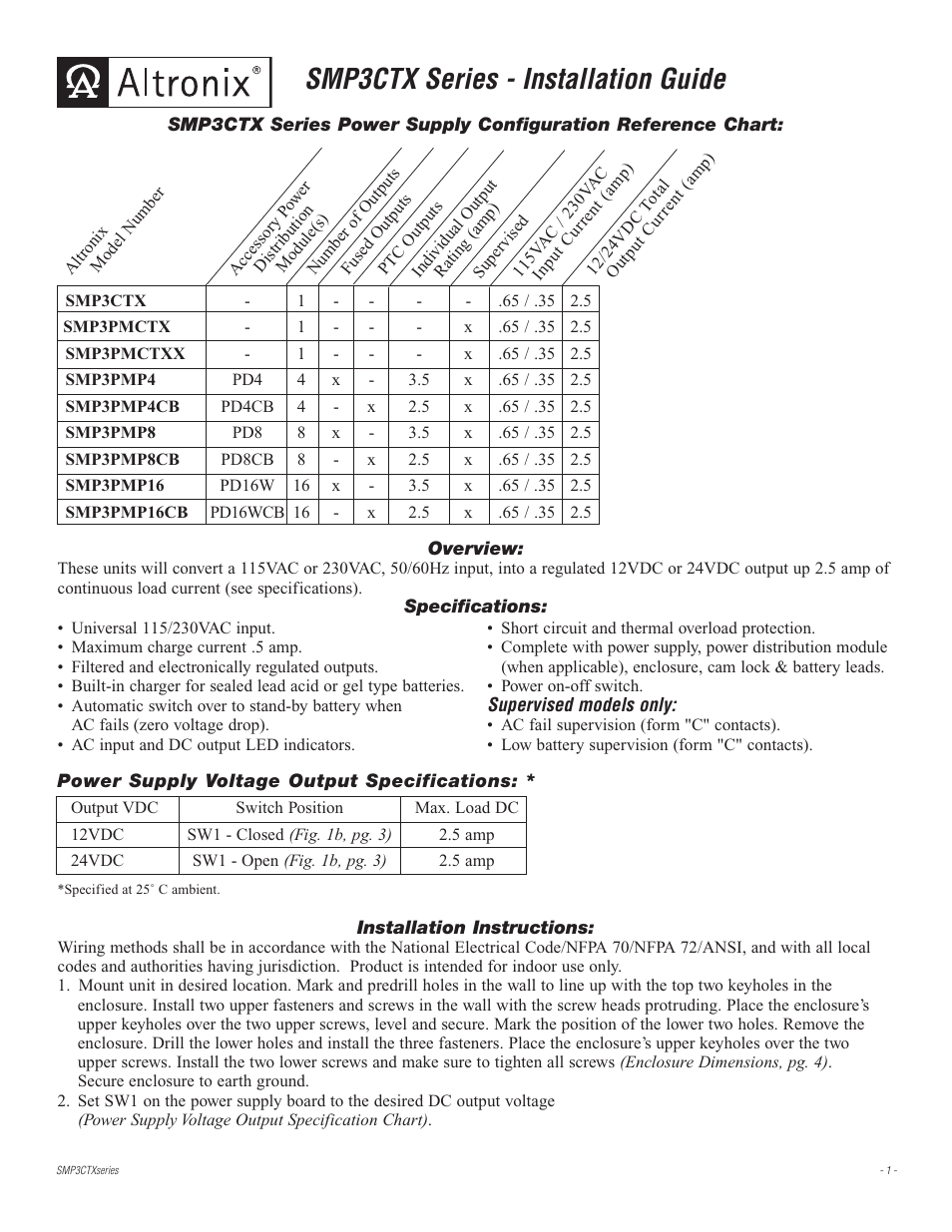 Altronix SMP3PMP8CB Installation Instructions User Manual | 4 pages