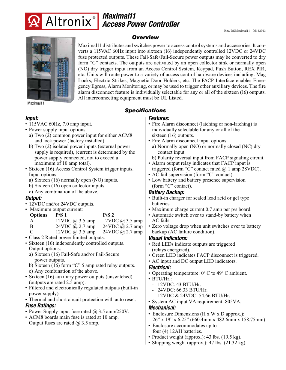 Altronix Maximal11 Data Sheet User Manual | 2 pages