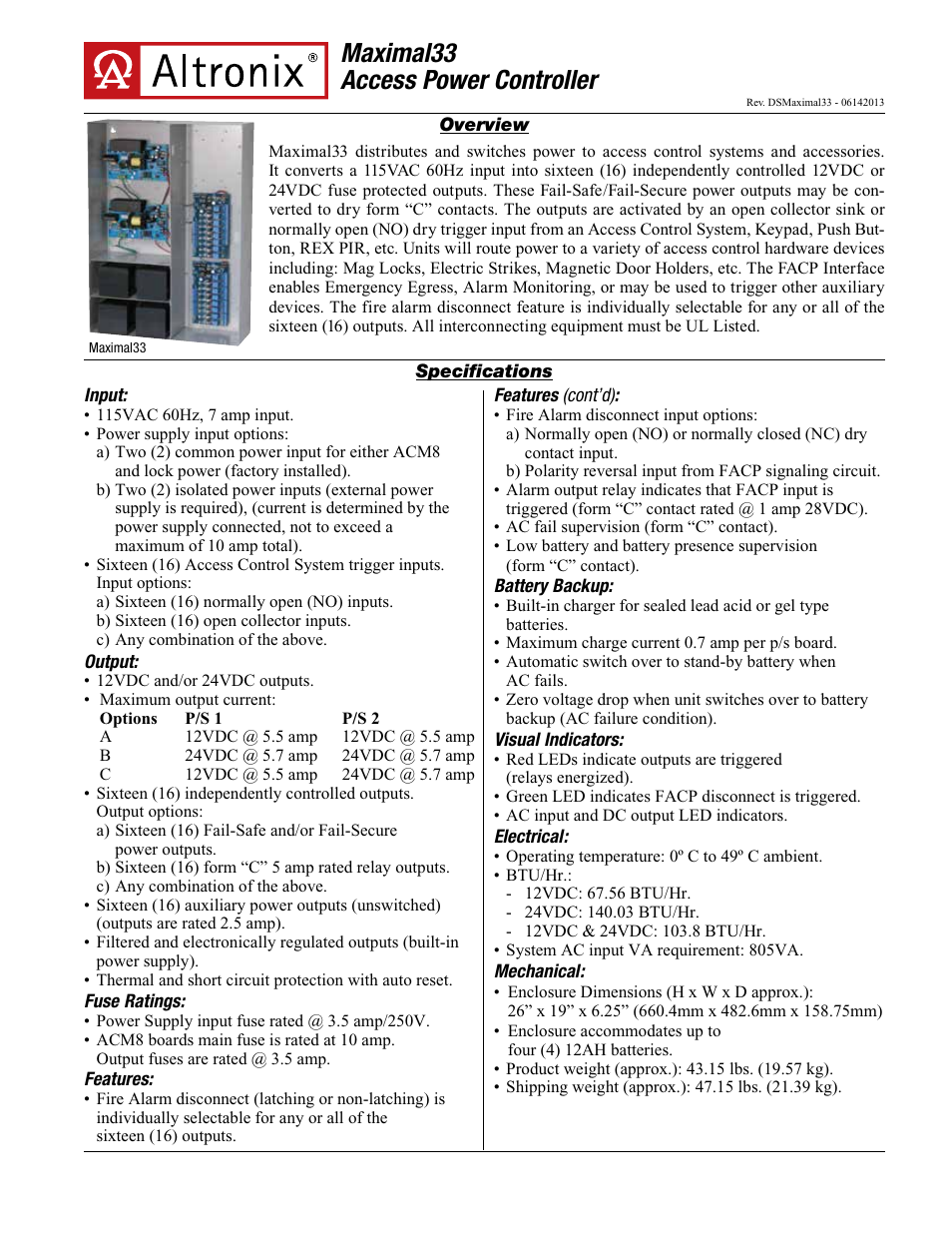 Altronix Maximal33 Data Sheet User Manual | 2 pages