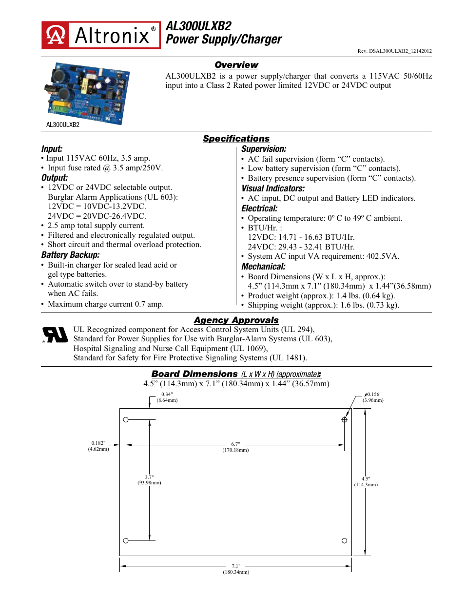 Altronix AL300ULXB2 Data Sheet User Manual | 1 page