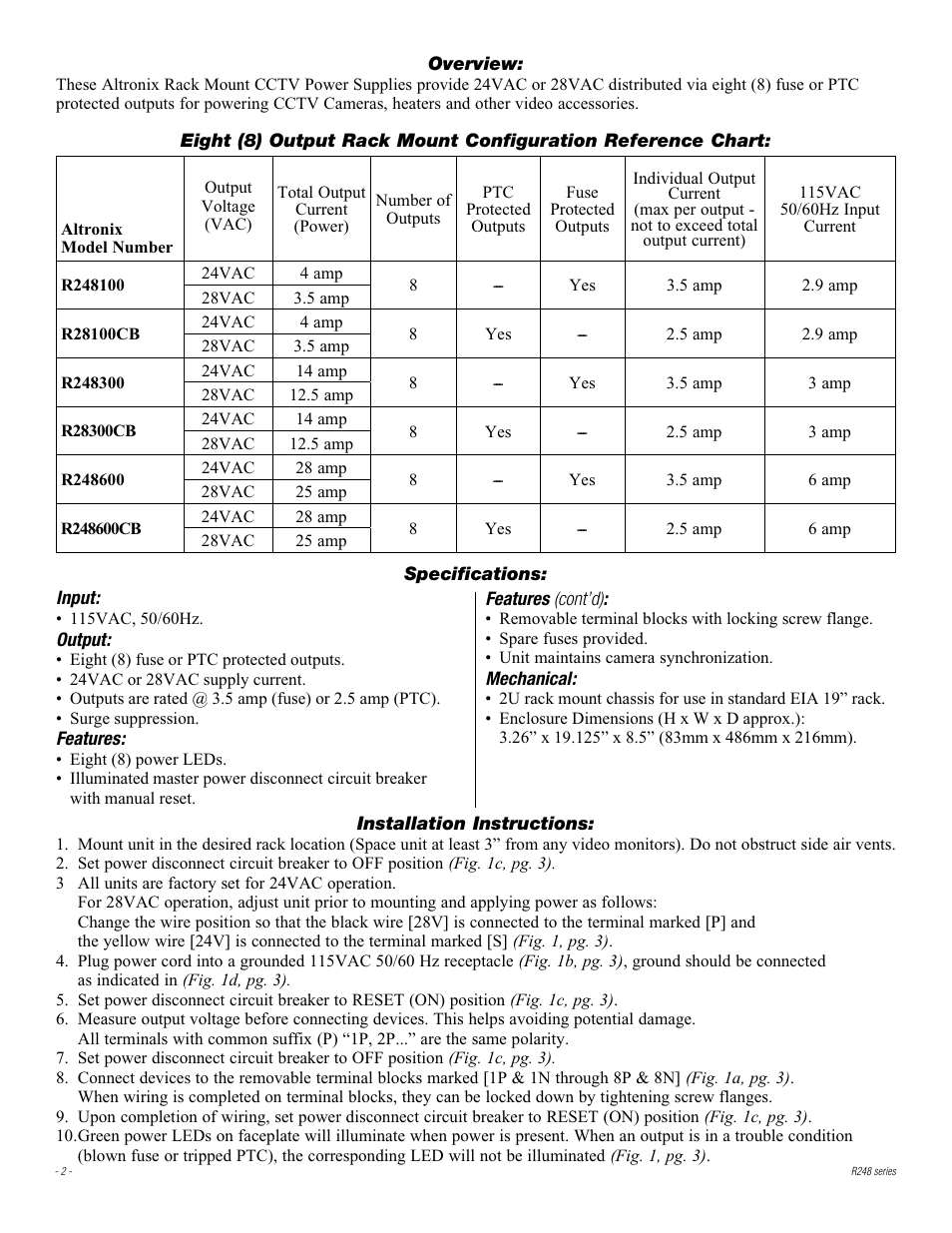 Altronix R248600CB Installation Instructions User Manual | Page 2 / 4