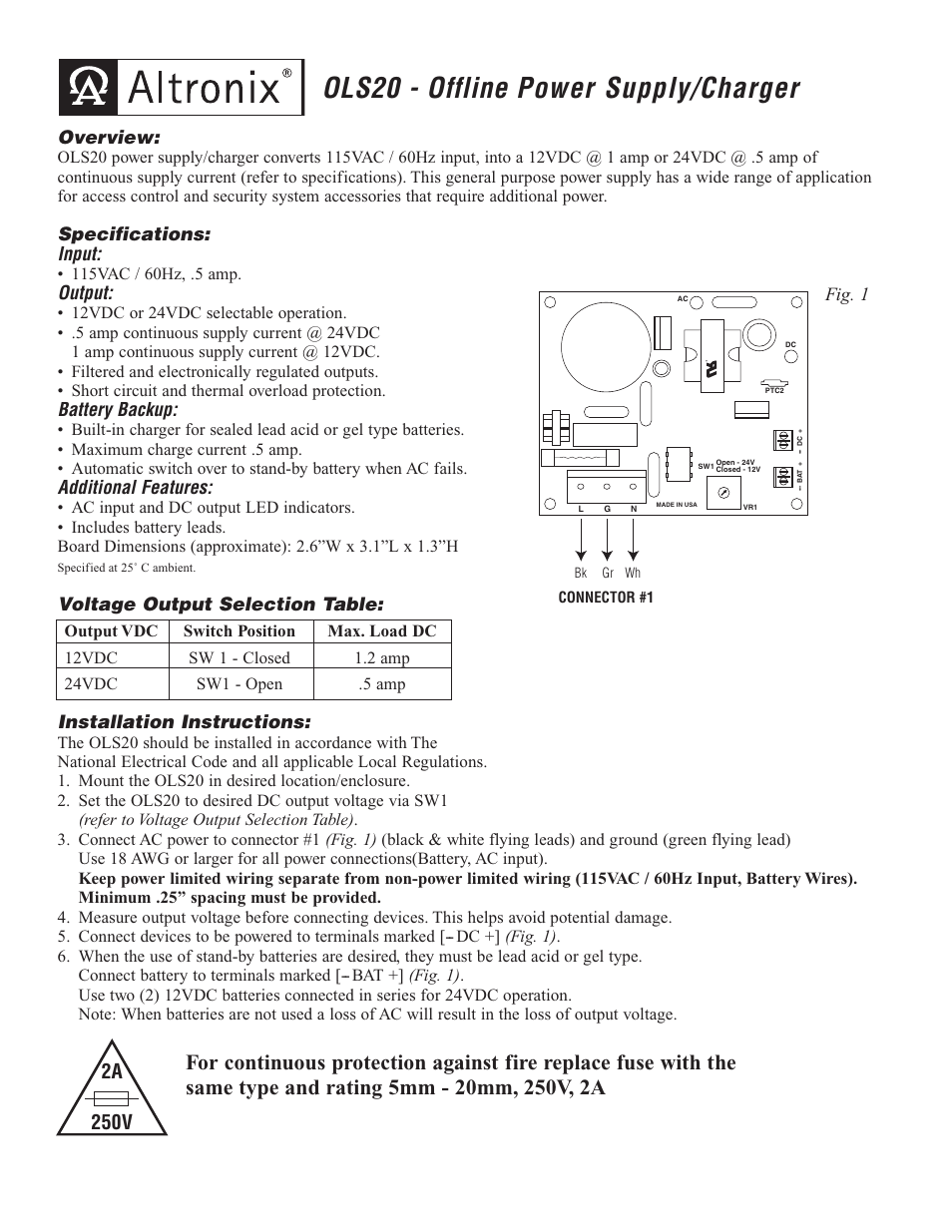 Altronix OLS20 Installation Instructions User Manual | 2 pages