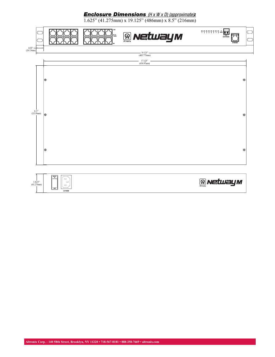 Enclosure dimensions | Altronix NetWay8M Data Sheet User Manual | Page 2 / 2