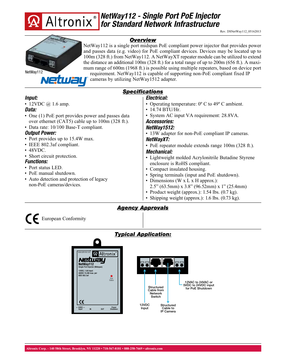 Altronix NetWay112 Data Sheet User Manual | 1 page