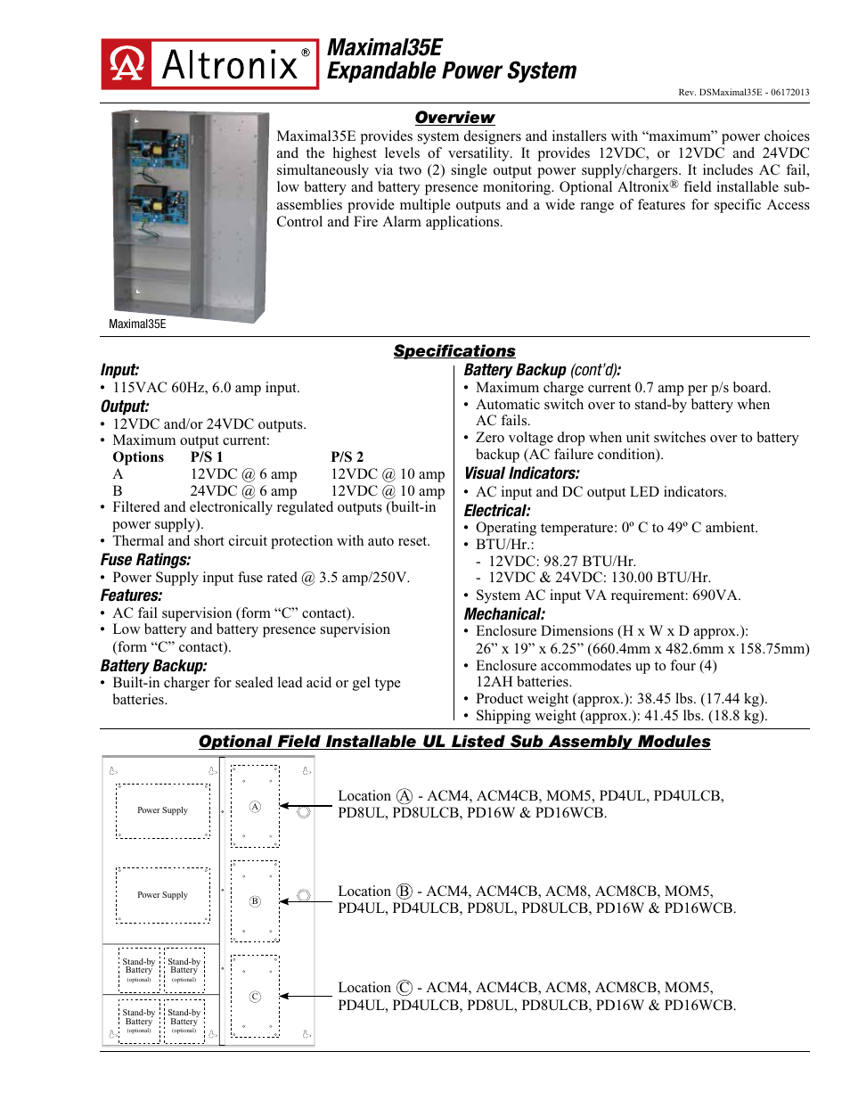 Altronix Maximal35E Data Sheet User Manual | 2 pages