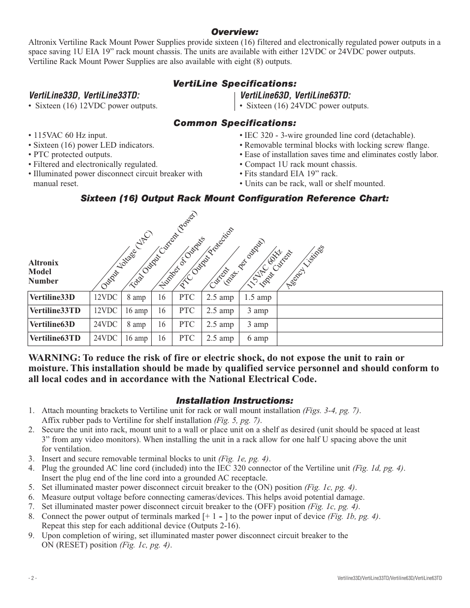 Altronix VertiLine63TD Installation Instructions User Manual | Page 2 / 8