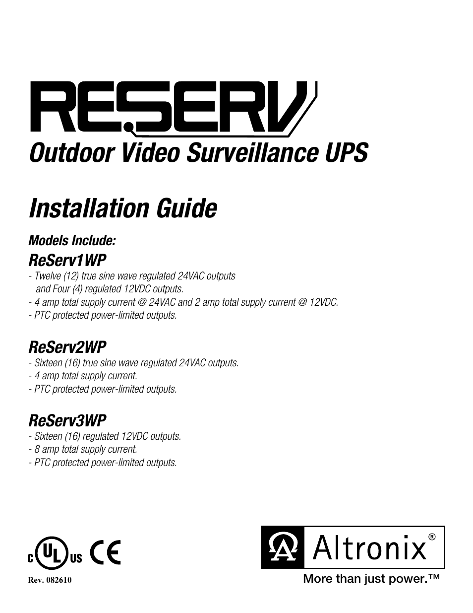 Altronix ReServ3WP Installation Instructions User Manual | 8 pages