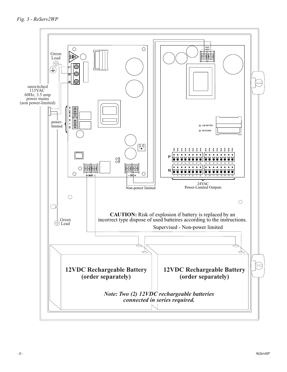 Fig. 3 - reserv2wp, Supervised - non-power limited | Altronix ReServ3WP Installation Instructions User Manual | Page 6 / 8