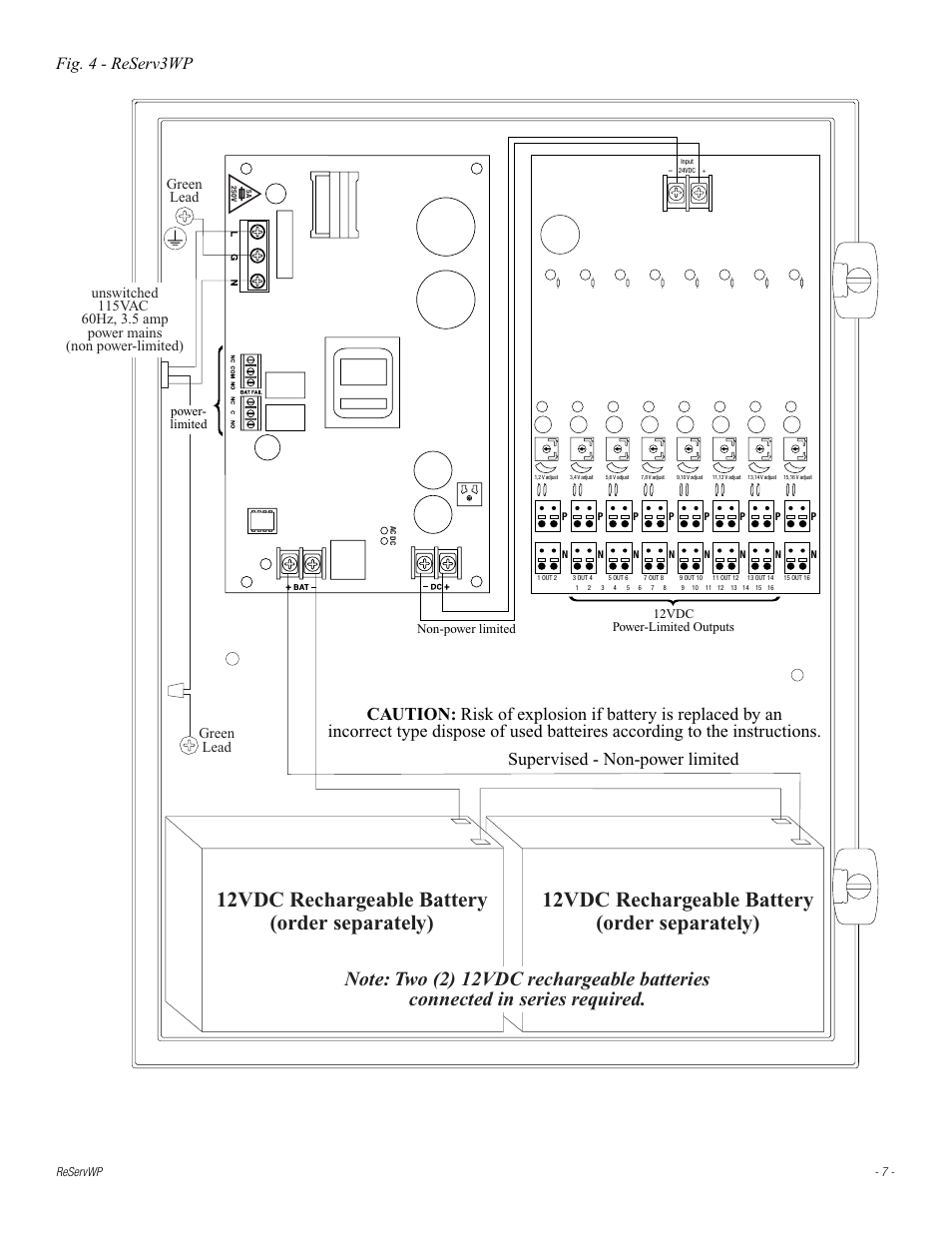 Fig. 4 - reserv3wp, Supervised - non-power limited, Green lead | Altronix ReServ3WP Installation Instructions User Manual | Page 7 / 8