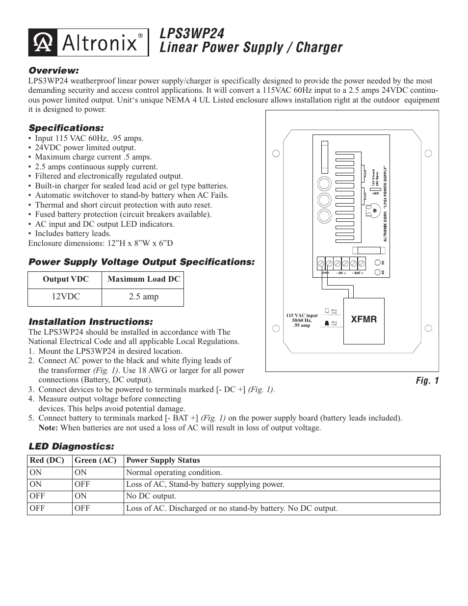 Altronix LPS3WP24 Installation Instructions User Manual | 2 pages