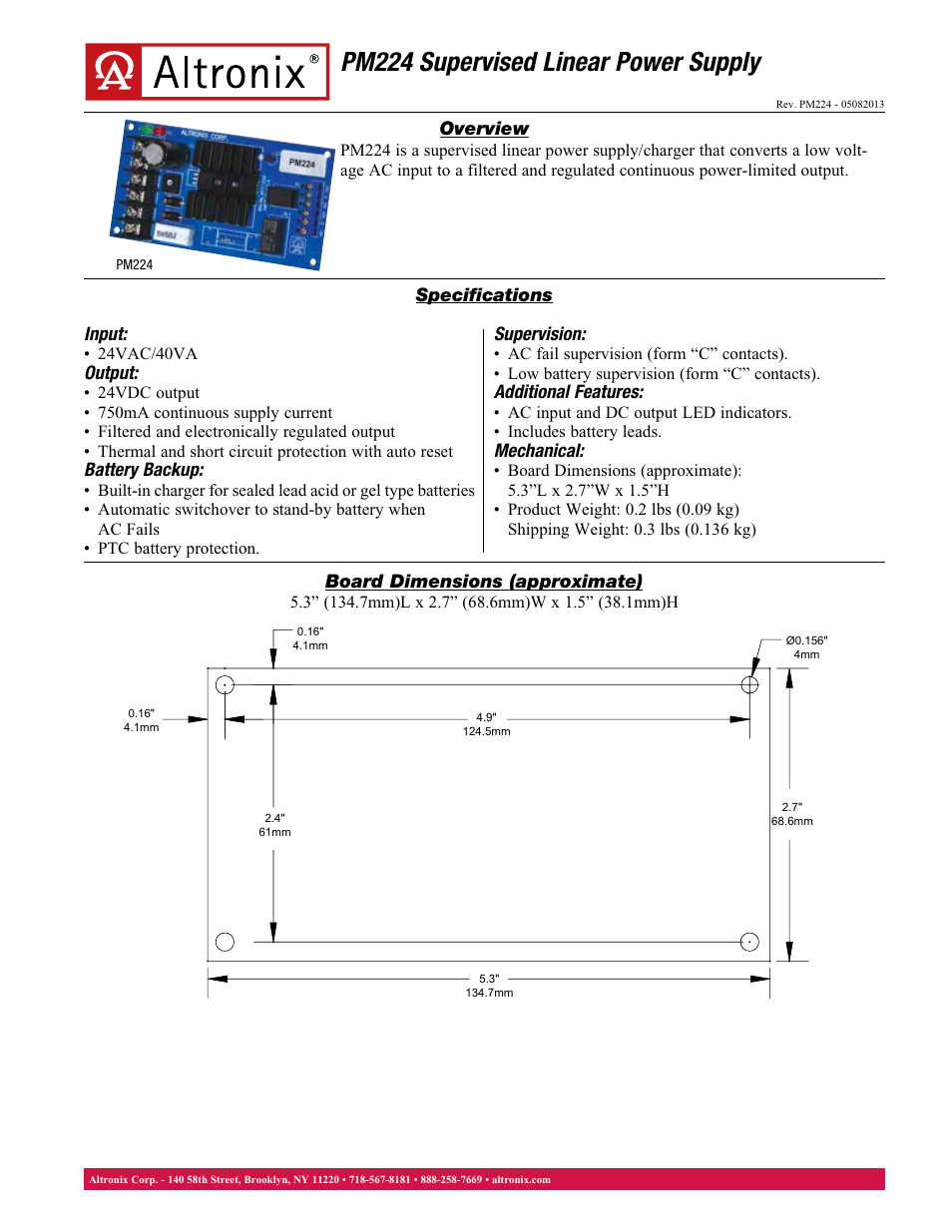 Altronix PM224 Data Sheet User Manual | 1 page