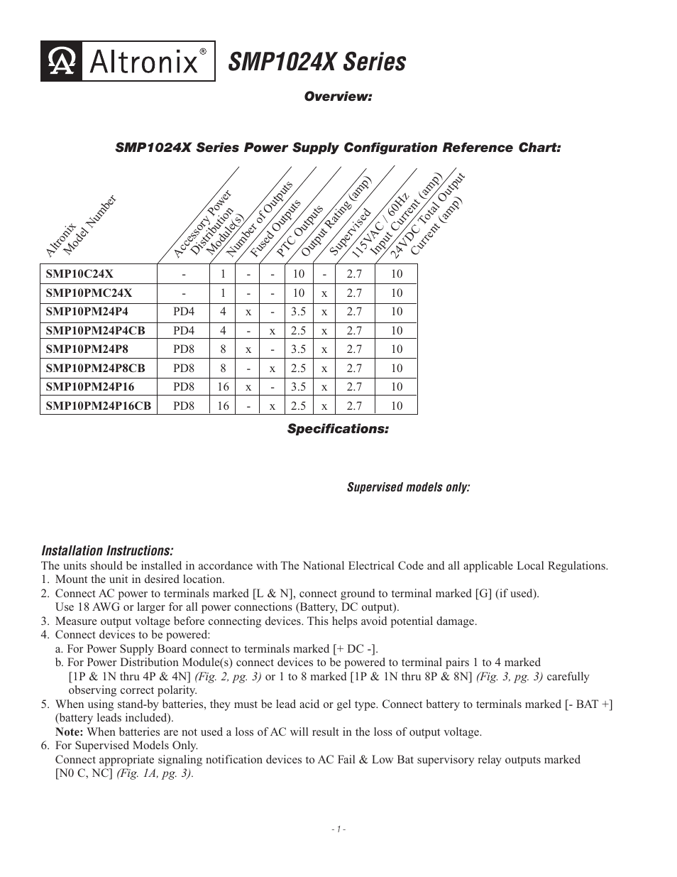 Altronix SMP10PMC24X Installation Instructions User Manual | 4 pages