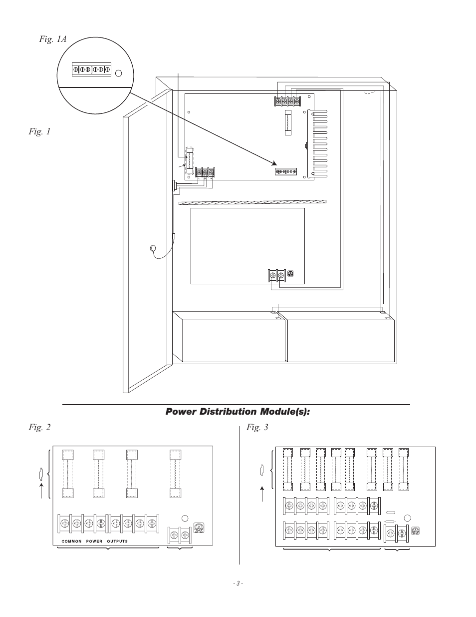 Fig. 1 fig. 2 fig. 3, Fig. 1a power distribution module(s), Power supply board power distribution module(s) | Altronix SMP10PMC24X Installation Instructions User Manual | Page 3 / 4