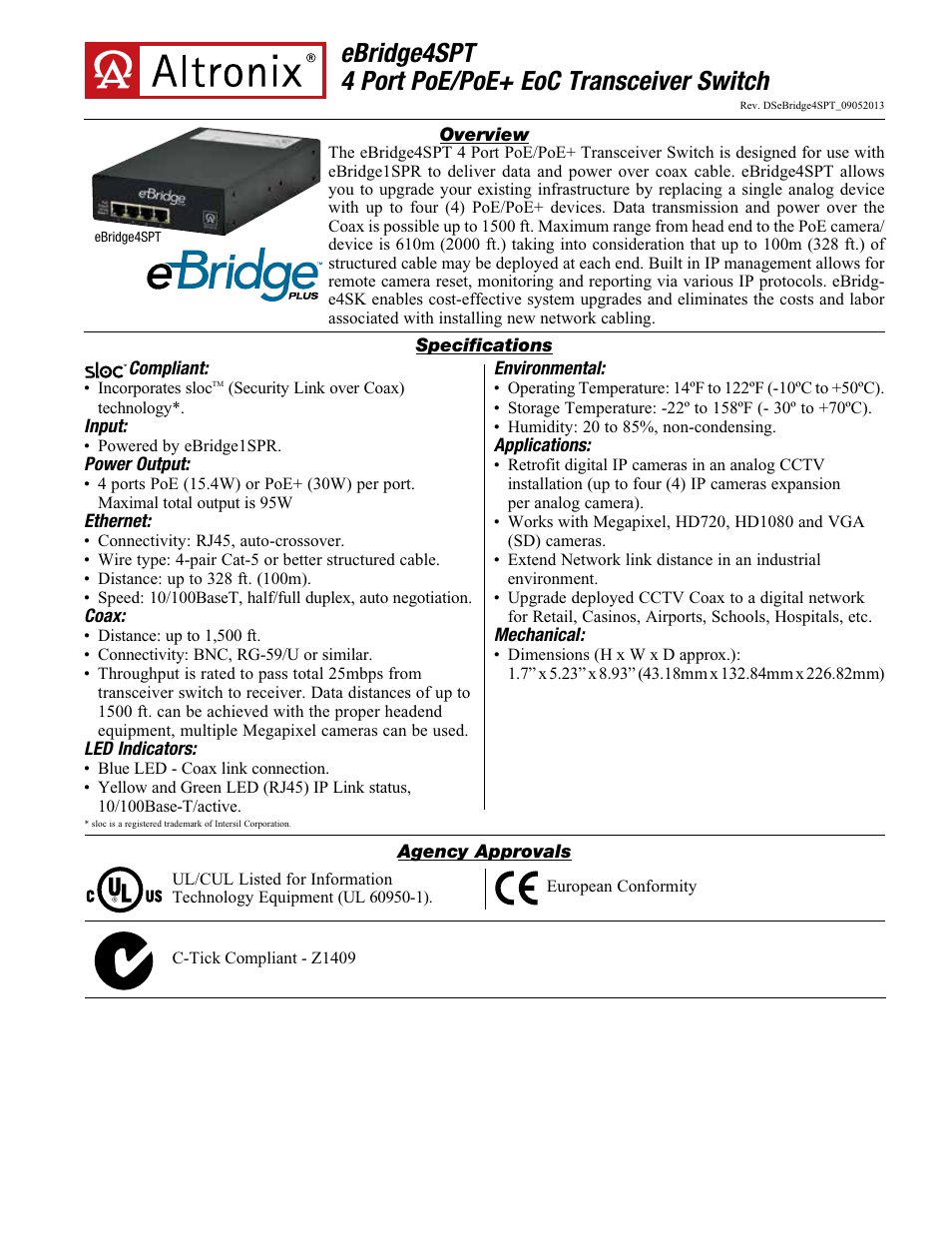 Altronix eBridge4SPT Data Sheet User Manual | 2 pages