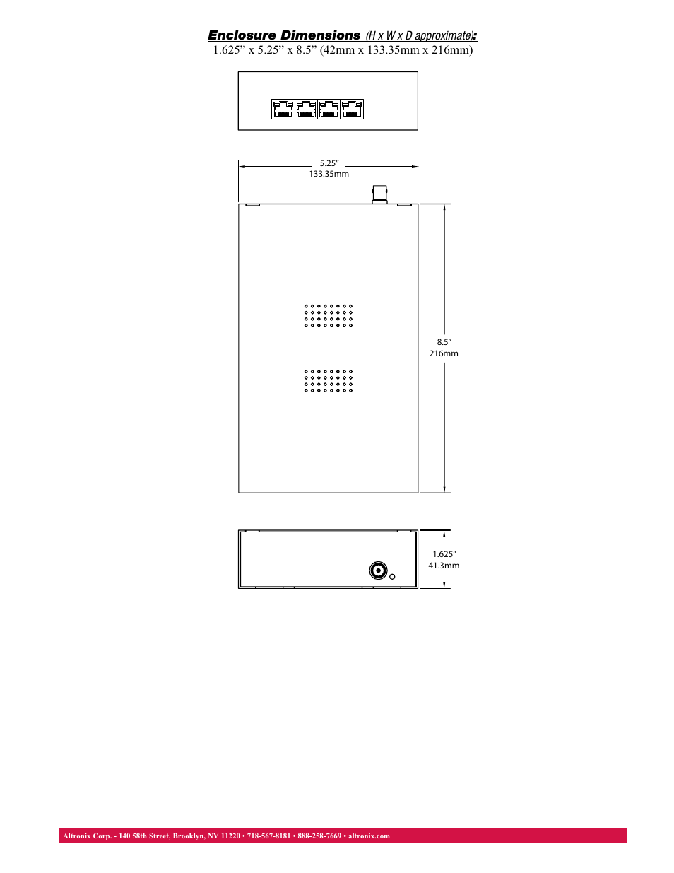 Enclosure dimensions | Altronix eBridge4SPT Data Sheet User Manual | Page 2 / 2