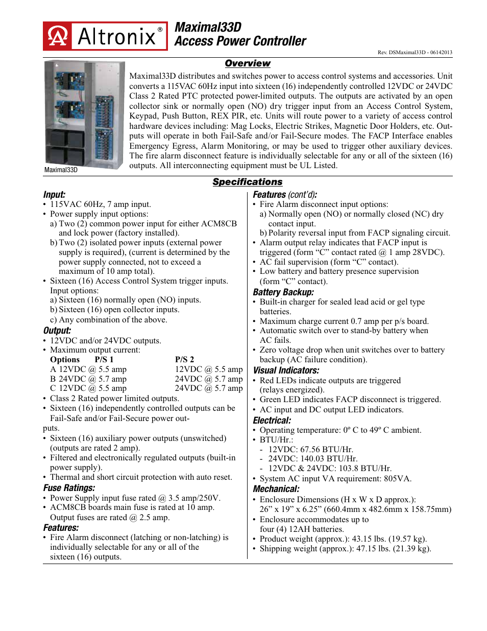 Altronix Maximal33D Data Sheet User Manual | 2 pages