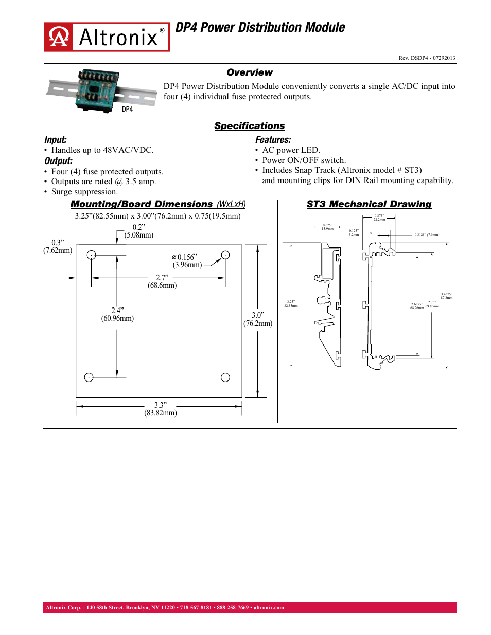 Altronix DP4 Data Sheet User Manual | 1 page