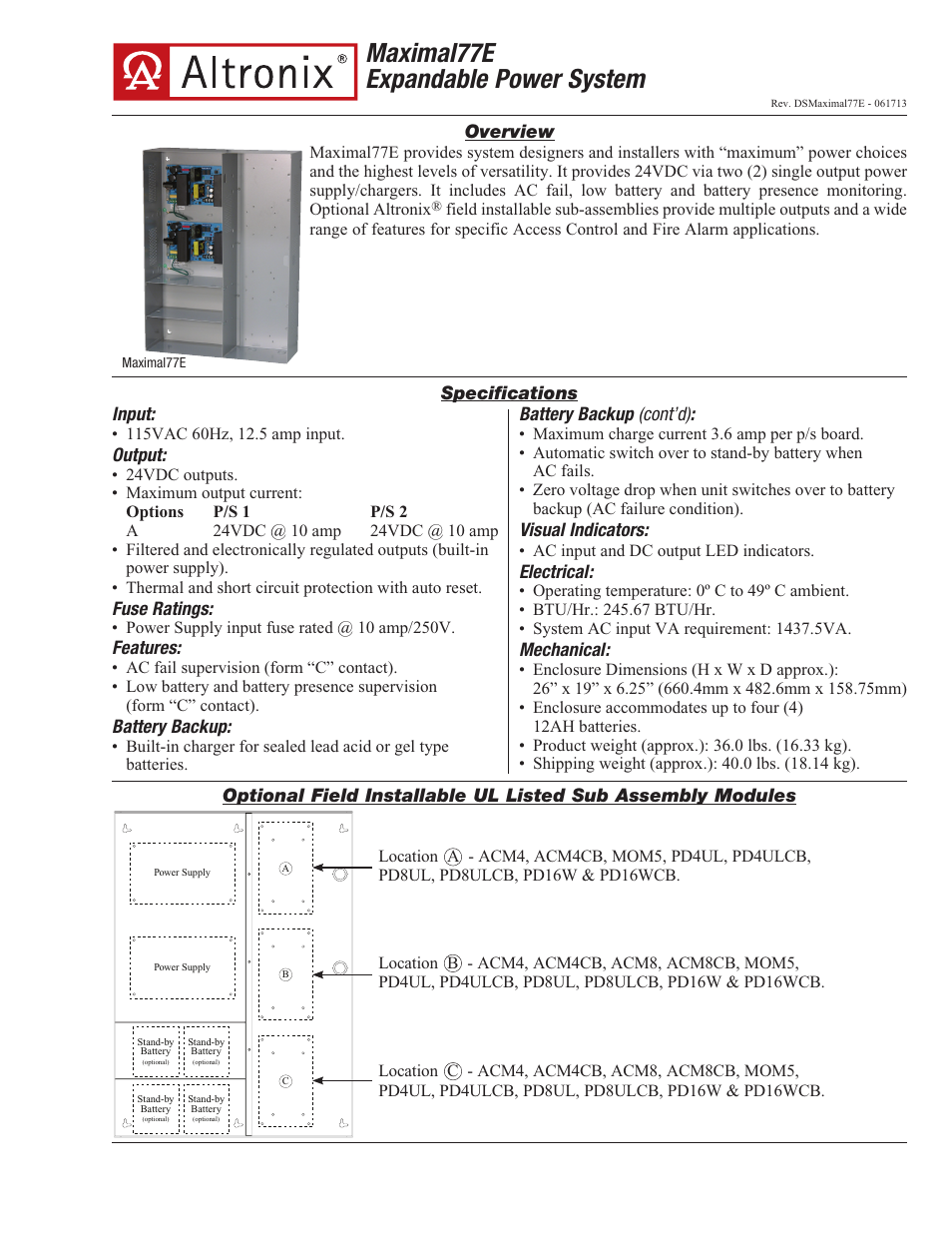 Altronix Maximal77E Data Sheet User Manual | 2 pages