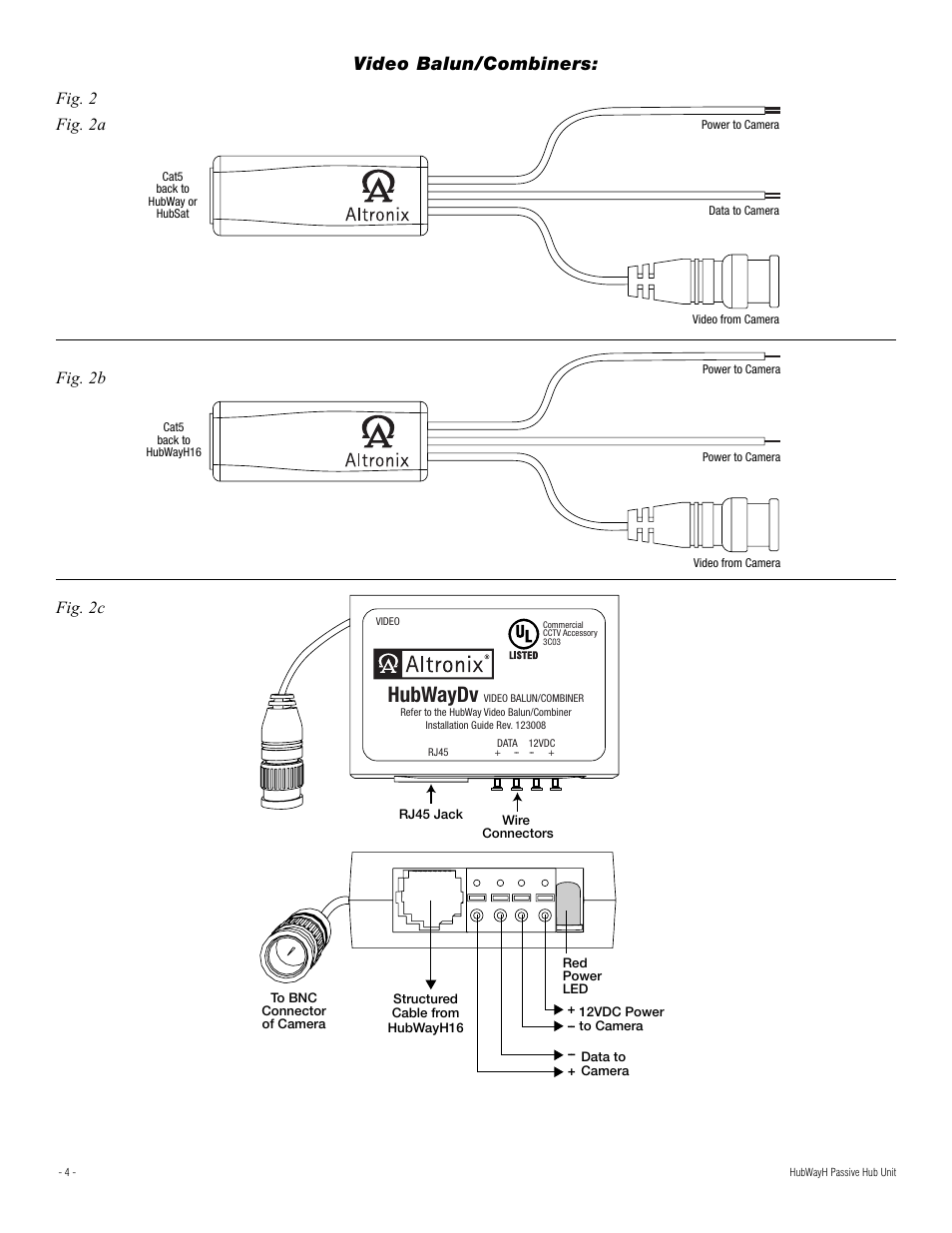 Hubwaydv, Video balun/combiners, Fig. 2 | Fig. 2a fig. 2b fig. 2c | Altronix HubWay H16 Installation Instructions User Manual | Page 4 / 8