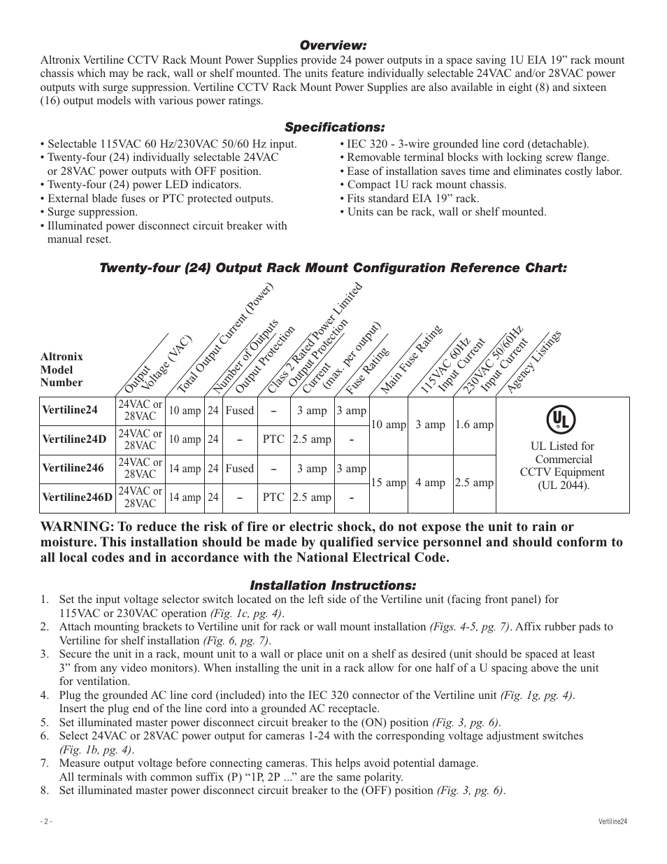 Altronix VertiLine24D Installation Instructions User Manual | Page 2 / 8