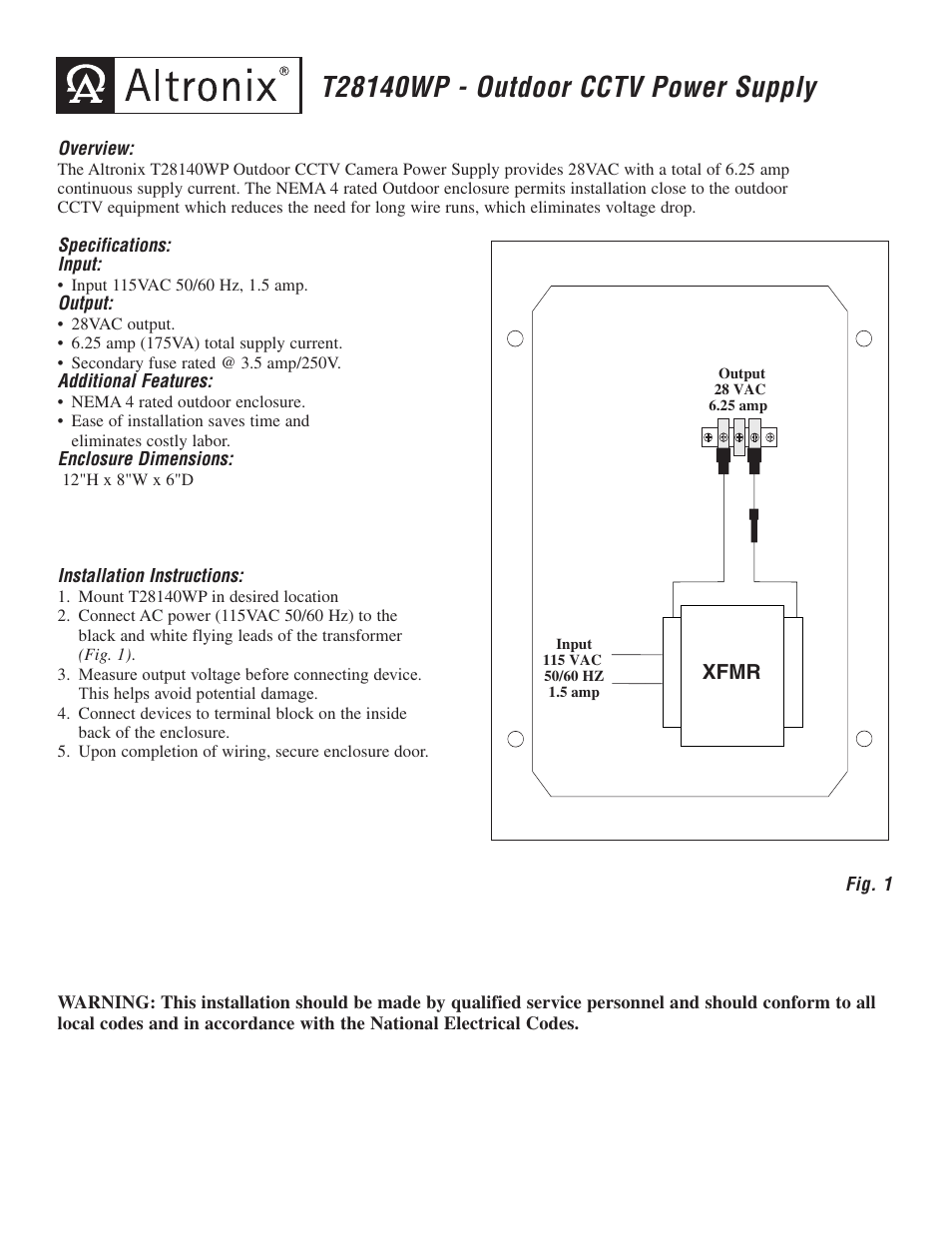 Altronix T28140WP Installation Instructions User Manual | 2 pages