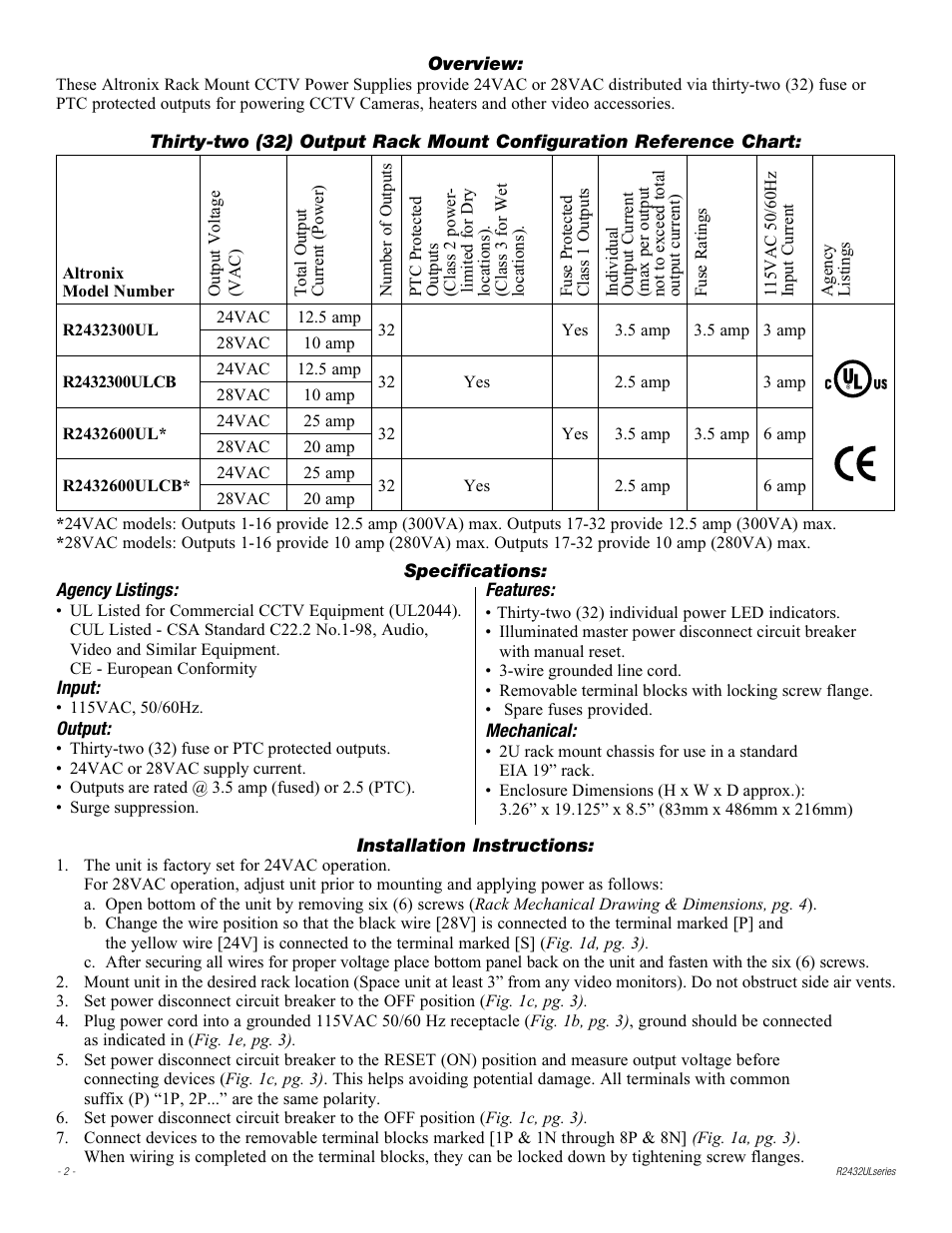 Altronix R2432600ULCB Installation Instructions User Manual | Page 2 / 4