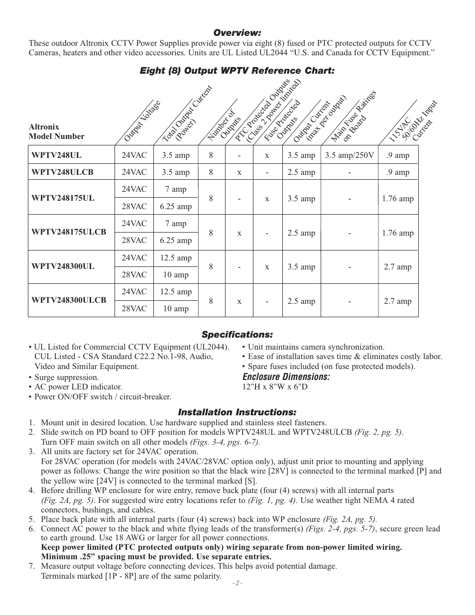 Altronix WPTV248ULCB Installation Instructions User Manual | Page 2 / 8