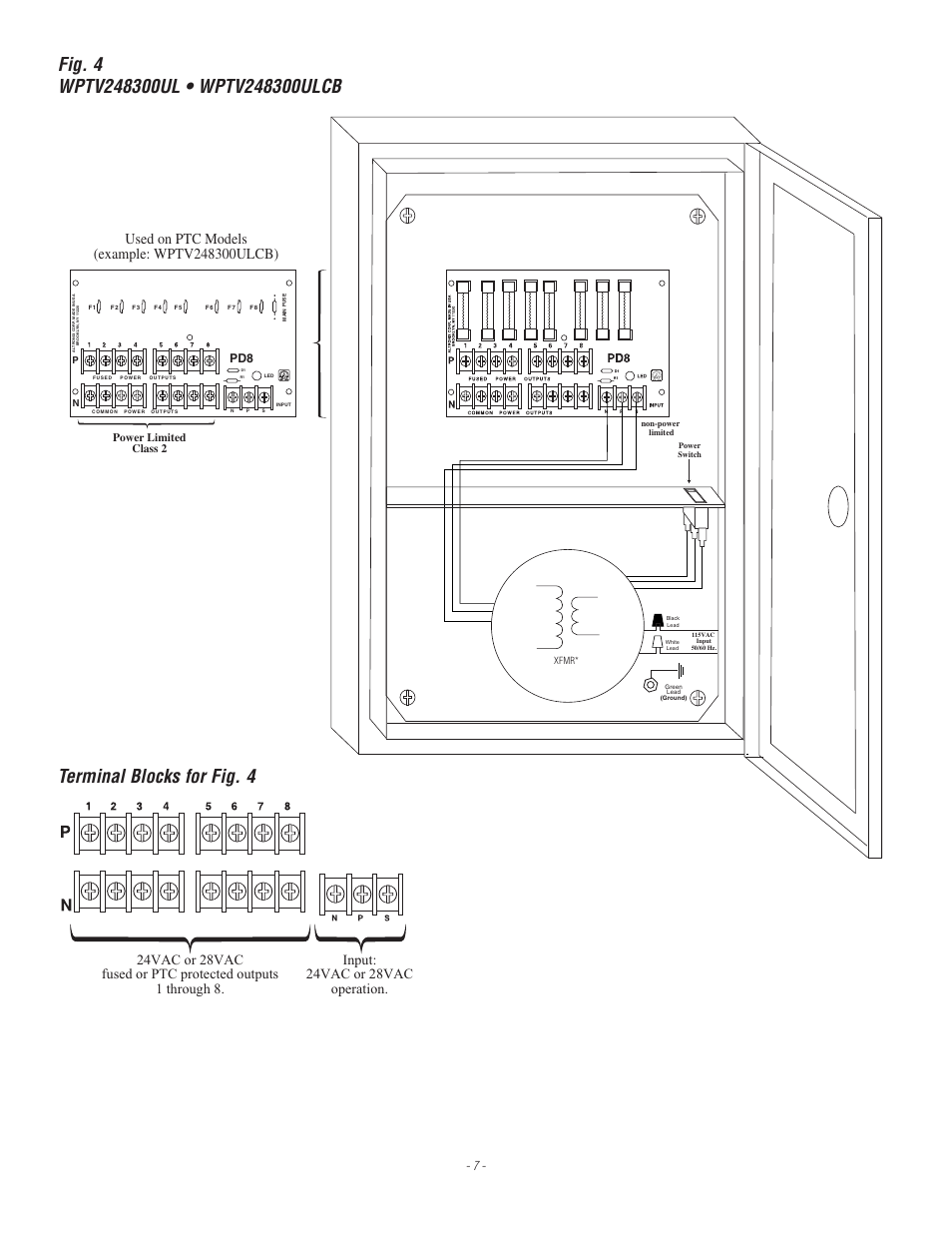 Terminal blocks for fig. 4, Power limited class 2 | Altronix WPTV248ULCB Installation Instructions User Manual | Page 7 / 8