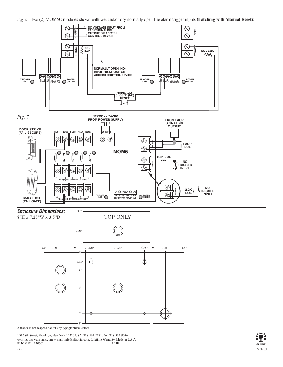 Top only, Enclosure dimensions, Fig. 7 | Mom5 | Altronix MOM5C Installation Instructions User Manual | Page 4 / 4
