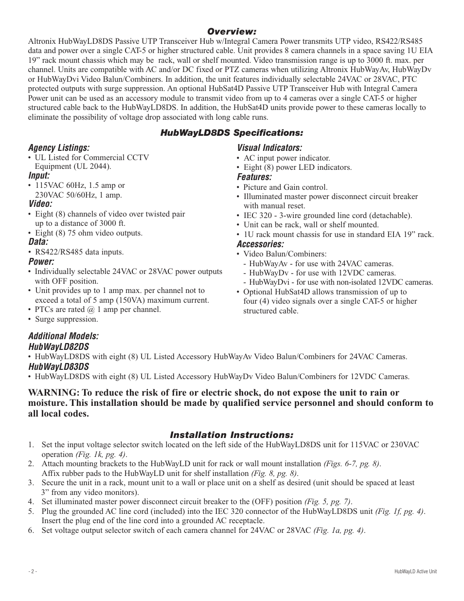Altronix HubWay LD8DS Installation Instructions User Manual | Page 2 / 8