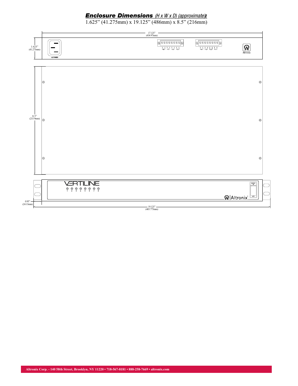 Enclosure dimensions | Altronix VertiLine6D Data Sheet User Manual | Page 2 / 2