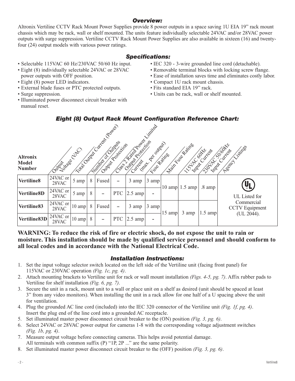 Altronix VertiLine8D Installation Instructions User Manual | Page 2 / 8