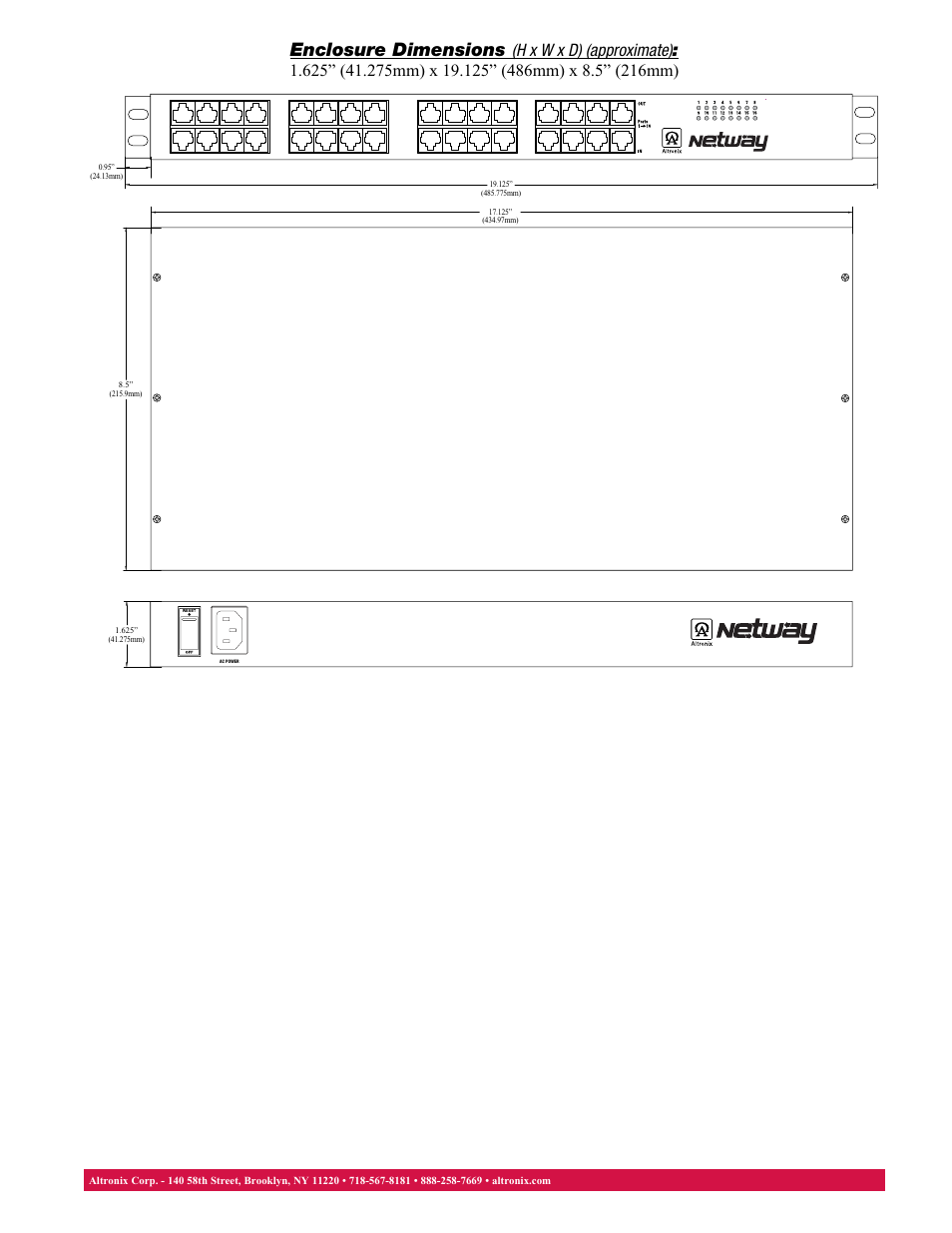 Enclosure dimensions | Altronix NetWay16 Data Sheet User Manual | Page 2 / 2