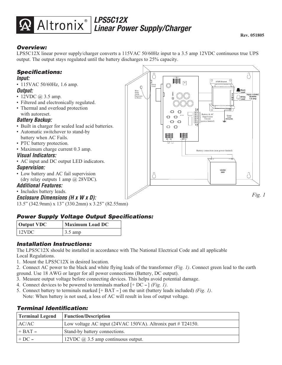 Altronix LPS5C12X Installation Instructions User Manual | 2 pages