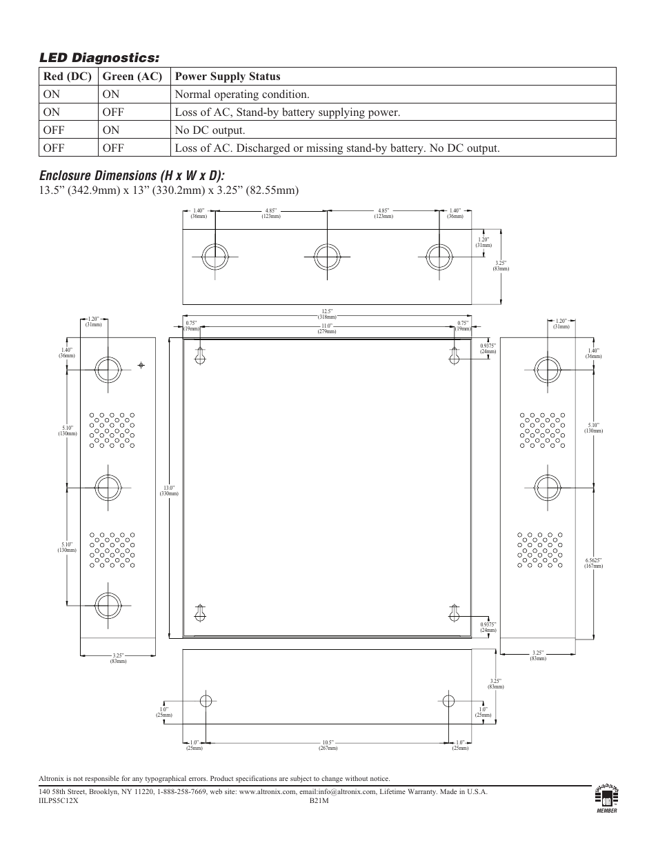 Led diagnostics | Altronix LPS5C12X Installation Instructions User Manual | Page 2 / 2
