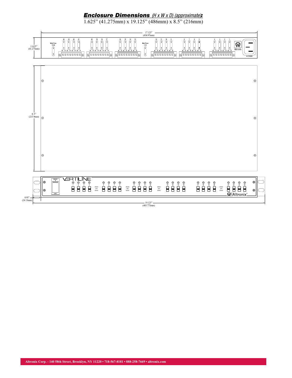 Enclosure dimensions | Altronix VertiLine24C Data Sheet User Manual | Page 2 / 2