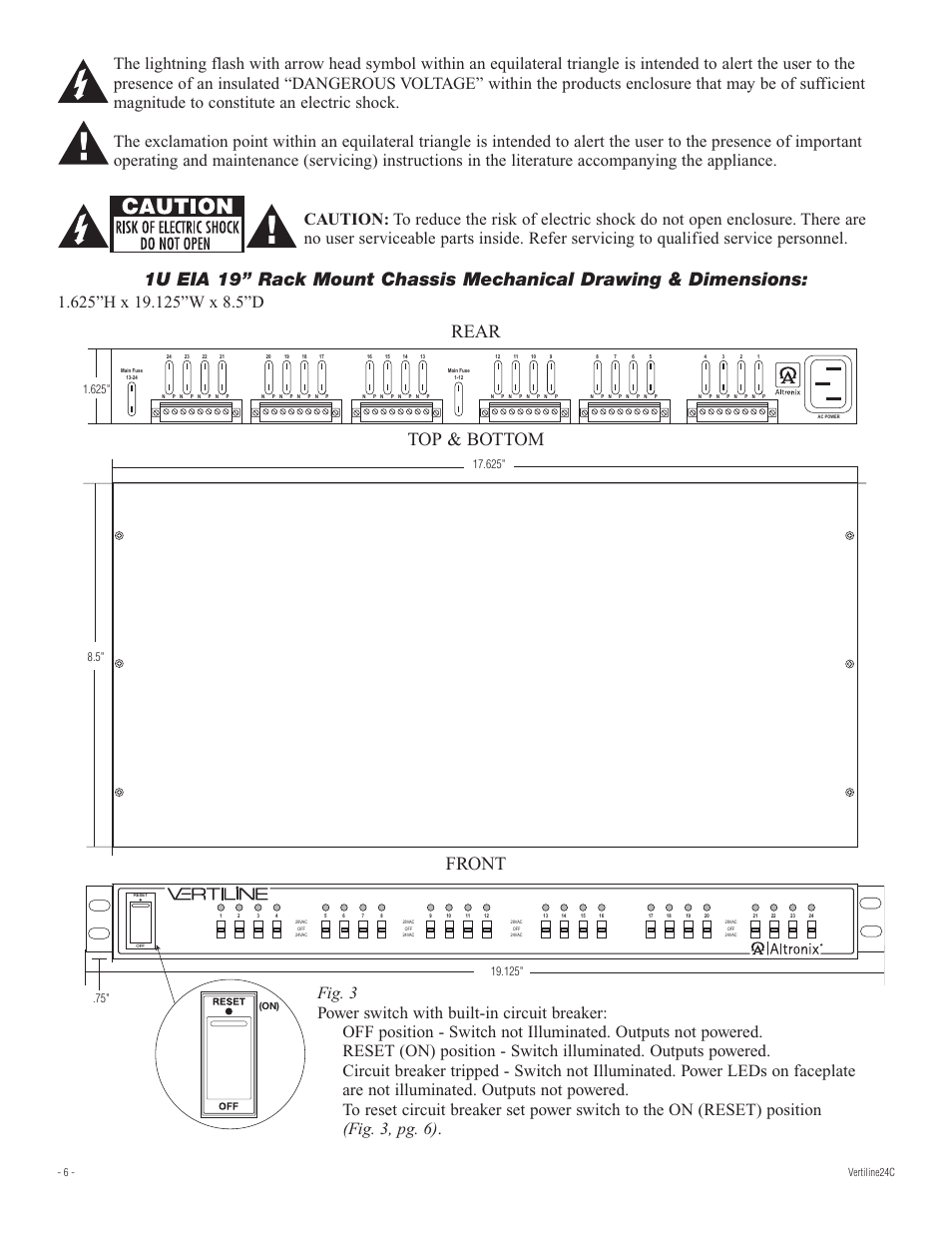 Top & bottom rear front, 6 - vertiline24c | Altronix VertiLine24CD Installation Instructions User Manual | Page 6 / 8