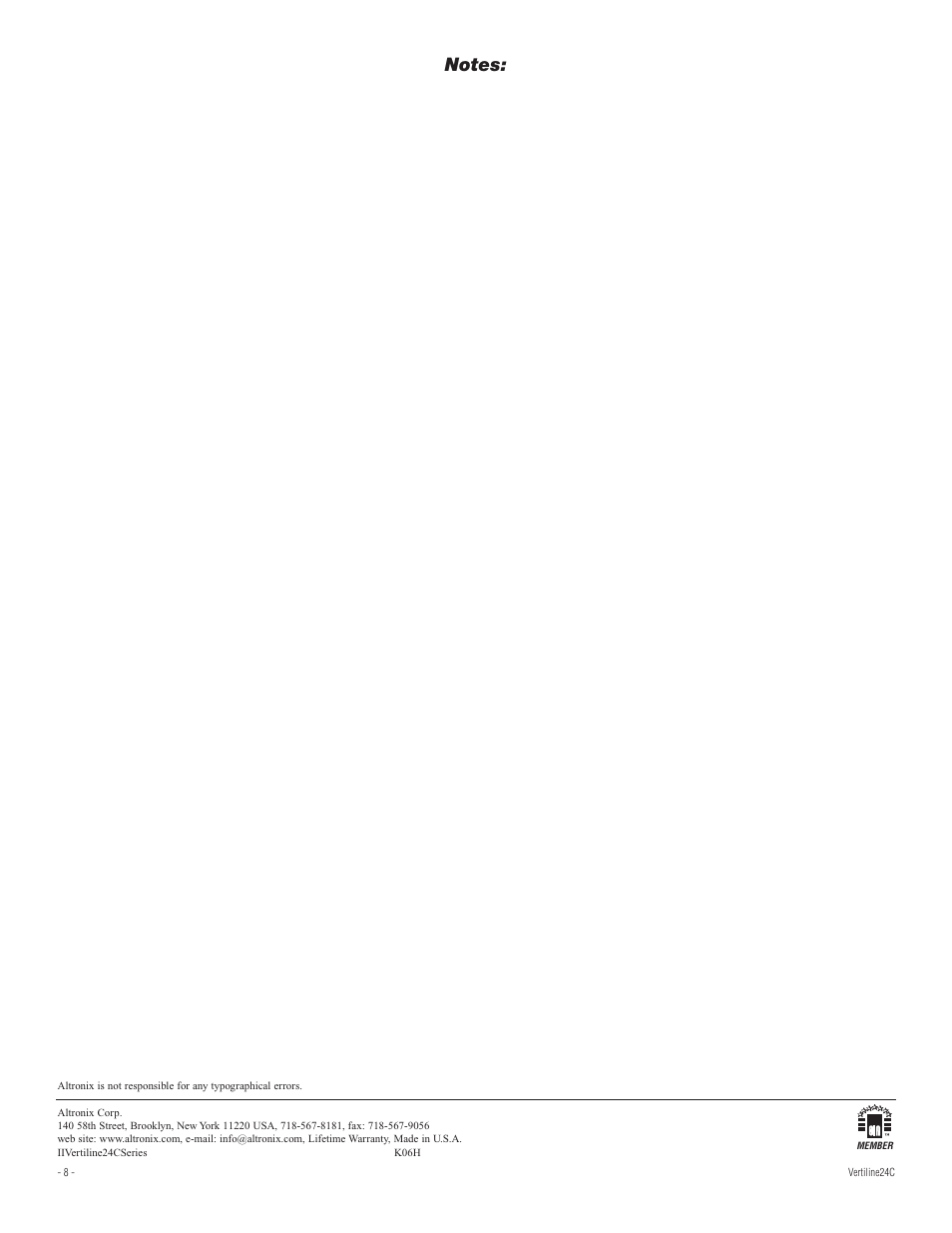 Altronix VertiLine24CD Installation Instructions User Manual | Page 8 / 8